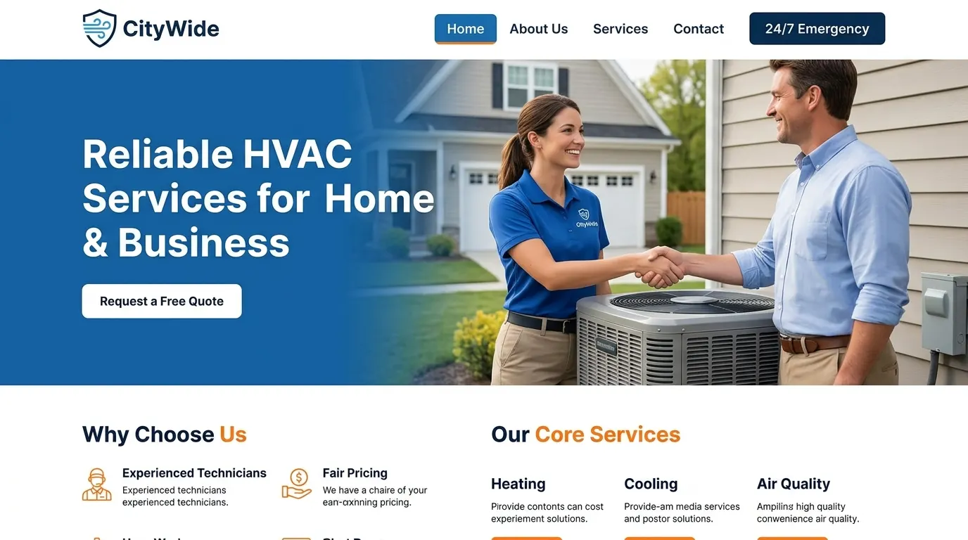 HVAC website design guide showing mobile-friendly HVAC contractor website with emergency call button